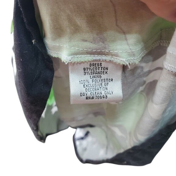 Willow Glenn NY Sleeveless A-Line Dress Black White Green Floral Print Mod - Picture 4 of 5